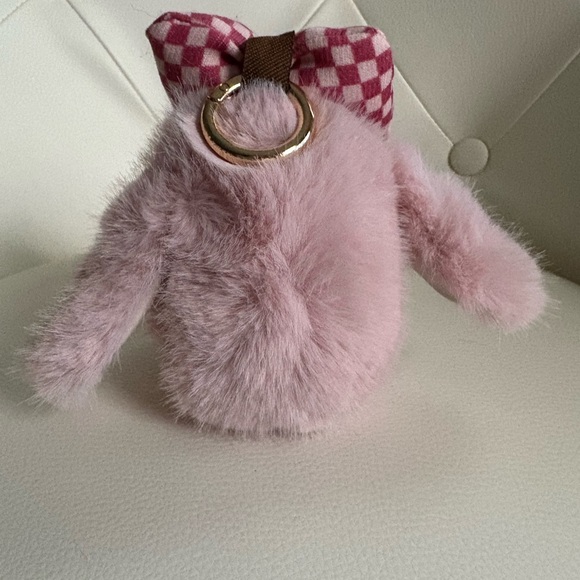 Dusty Rose Pink Mauve Soft Fluffy Plush Bunny Keychain Charm For Purse Backpack - Picture 3 of 7